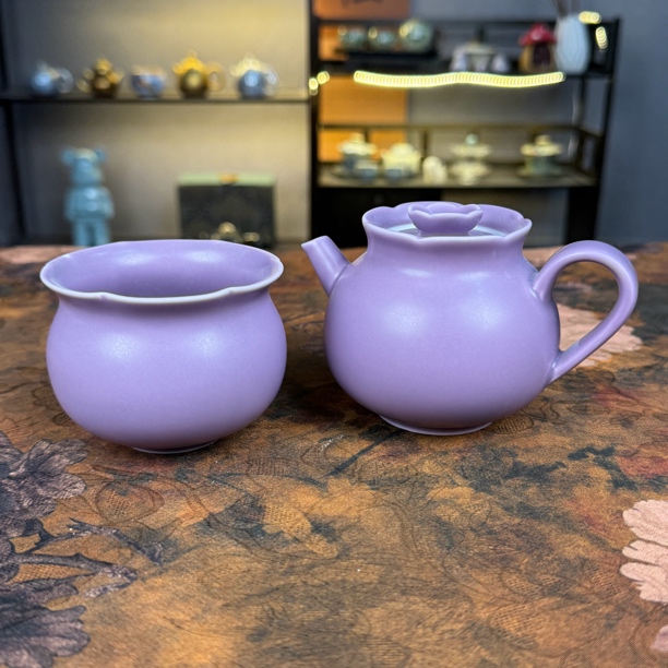 紫汝一人饮泡茶壶花口杯不烫手花口圆融壶高端茶具套组一壶一杯