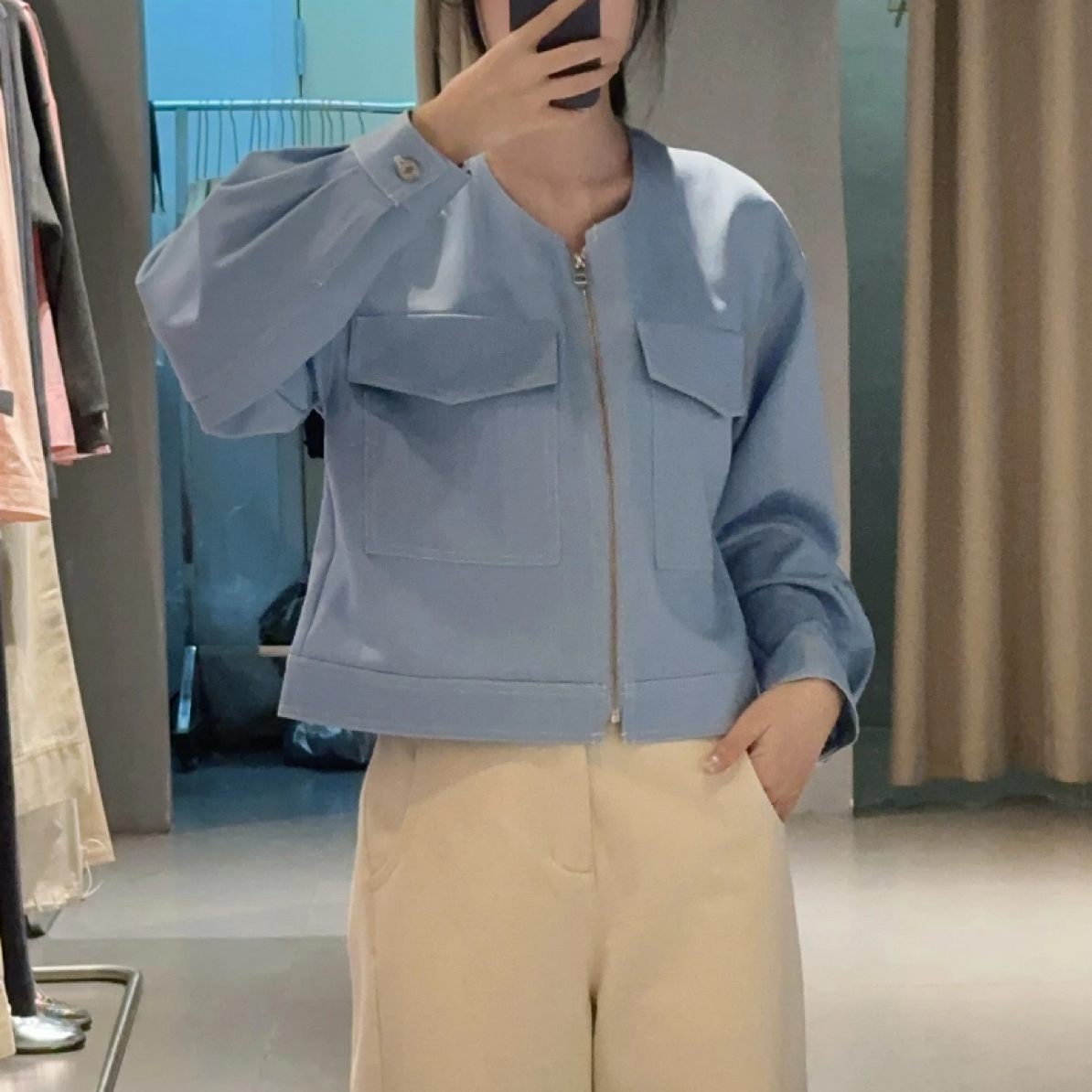 99新 Chanel/香奈儿 浅蓝色皮衣38码
