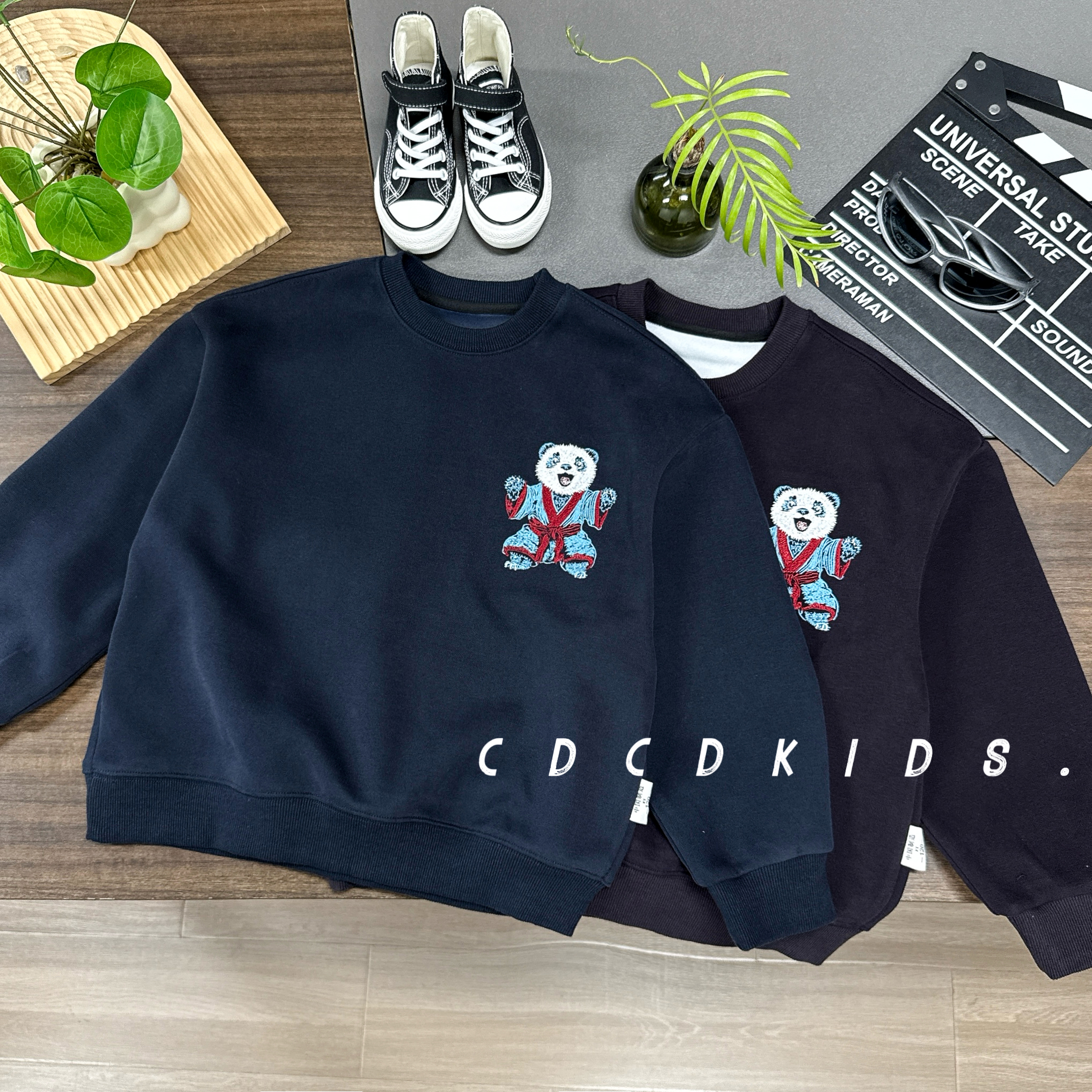 川度303073儿童秋季长袖卫衣刺绣熊猫宽松韩版百搭男女童上衣秋装