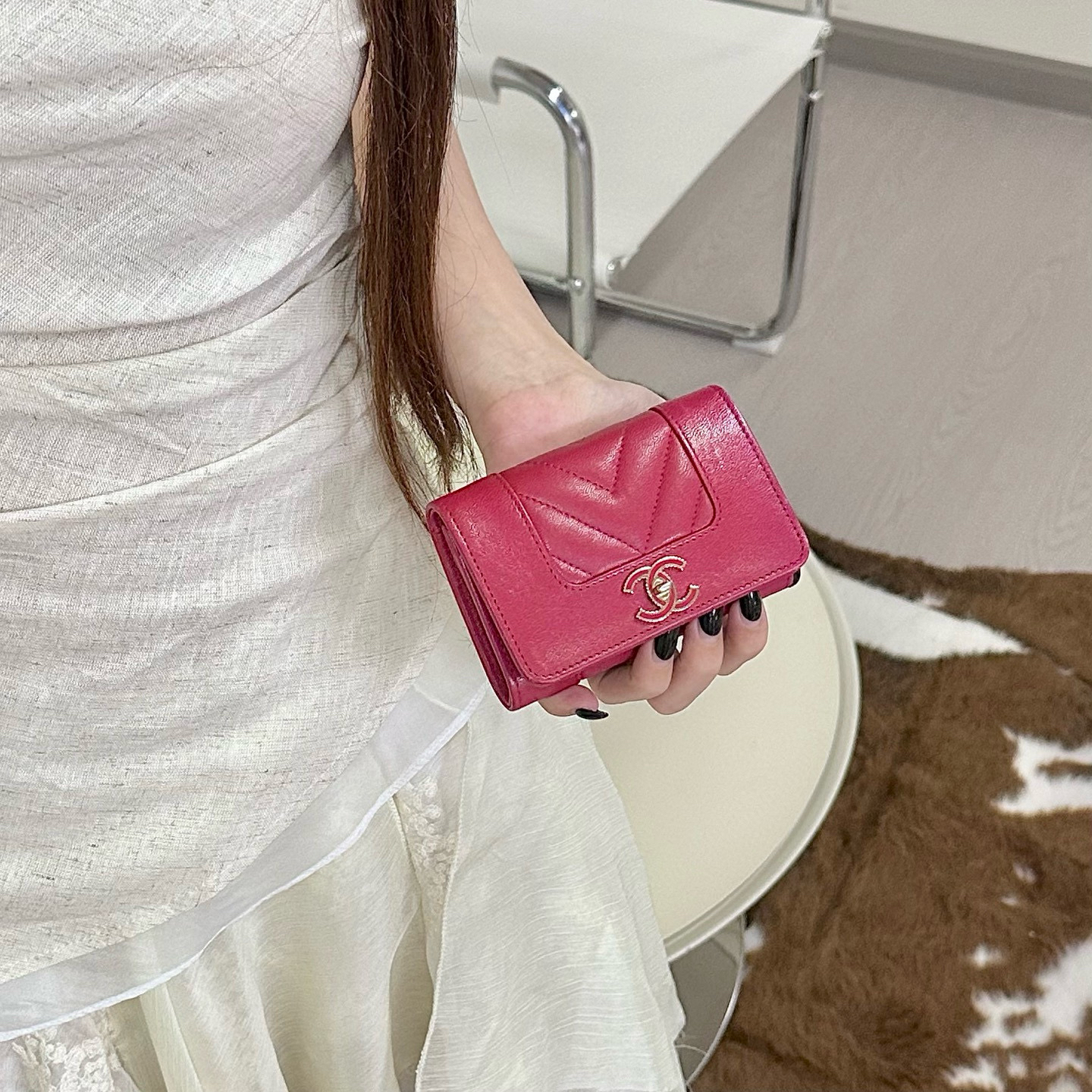 95新 Chanel/香奈儿 chanel红色金扣卡包K