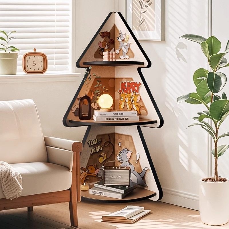 AD-006猫和老鼠客厅转角置物架中古风落地摆多层收纳三角柜捡漏
