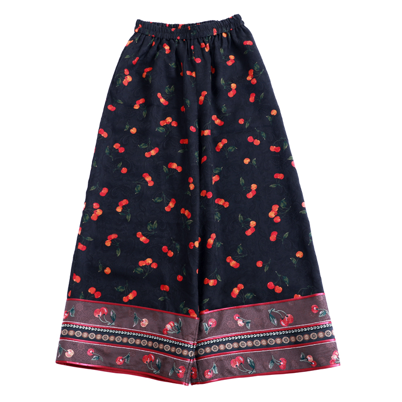 「红果落」乐锦坊复古中国风原创手工设计百搭中式长款汉服绣花裤子