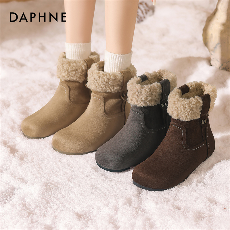 达芙妮加厚雪地靴2025冬季新款复古显瘦加绒棉靴棉鞋保暖短筒靴