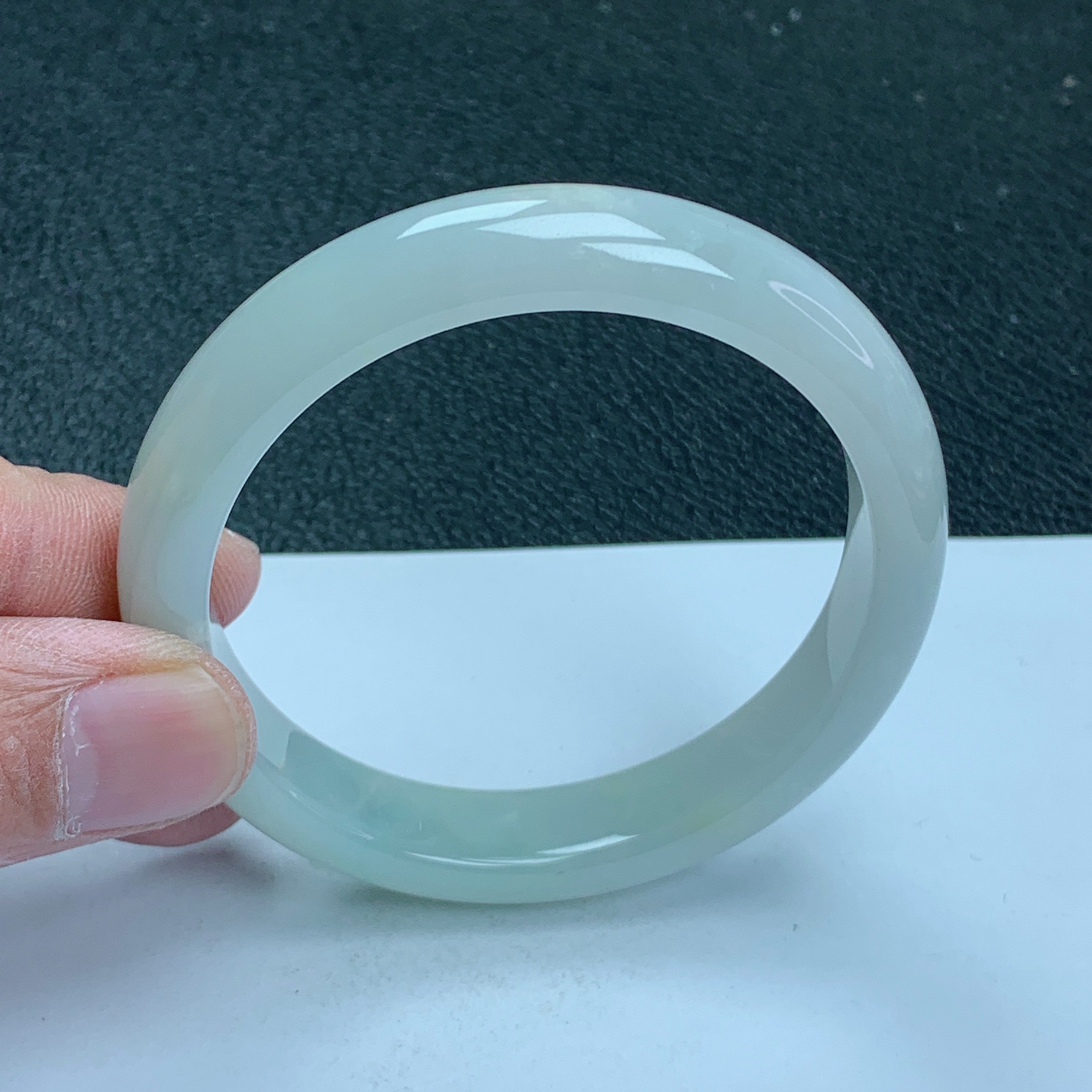 天然缅甸翡翠Ａ货手镯冰糯种白月光54.7圈口手镯