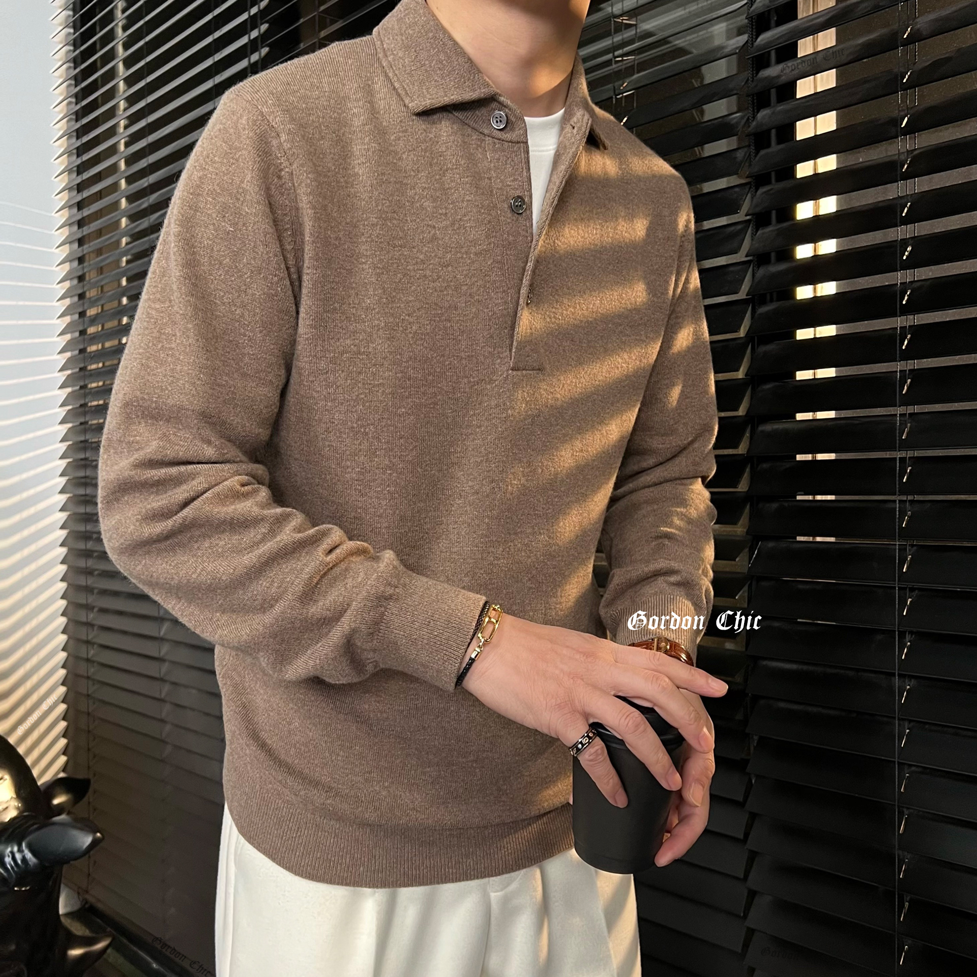 GordonChic 秋冬男士羊毛羊绒POLO领针织衫套头羊毛衫25339