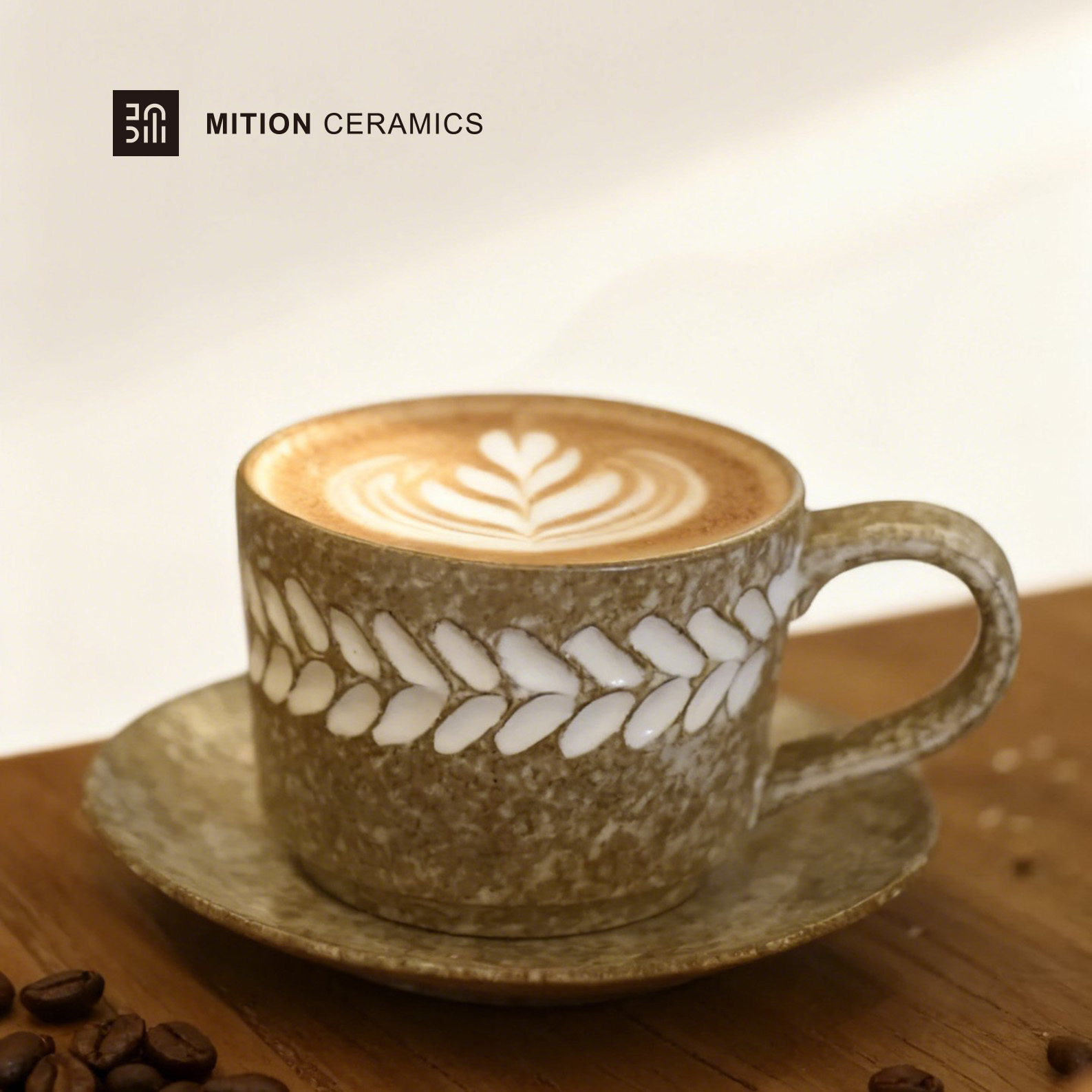 麦穗手作咖啡杯碟套装复古粗陶创意咖啡杯早餐杯家用带礼盒