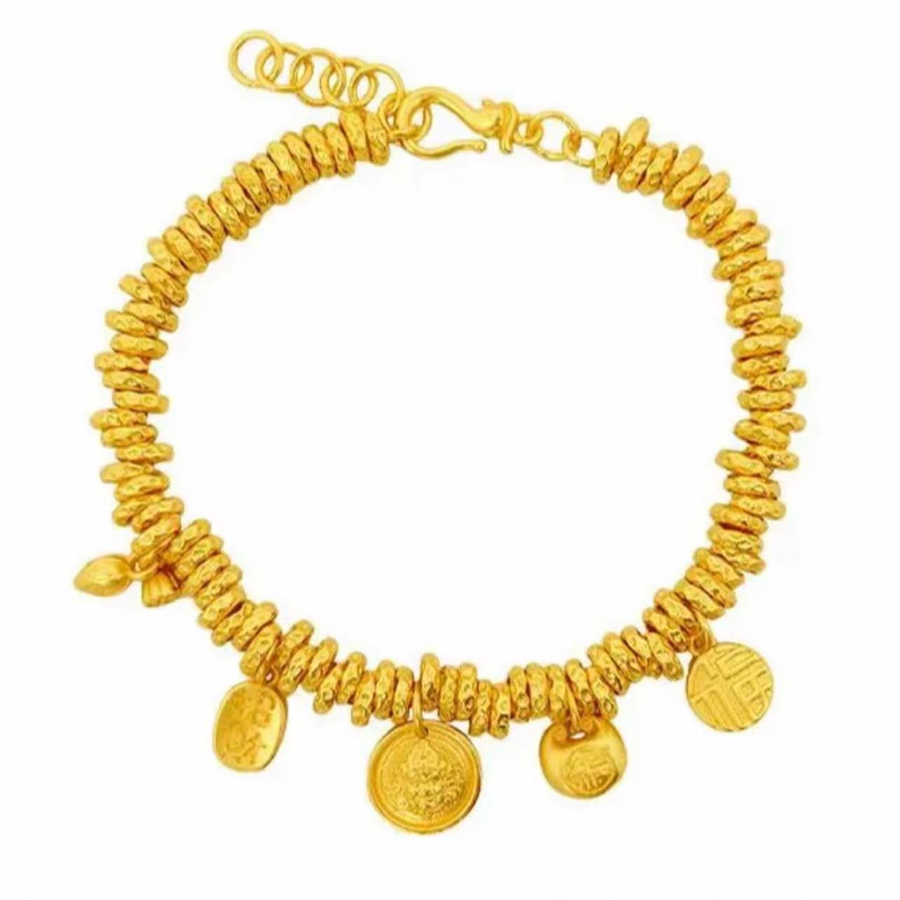 铜合金手链 古法黄财神莲蓬锤纹盘缠手链