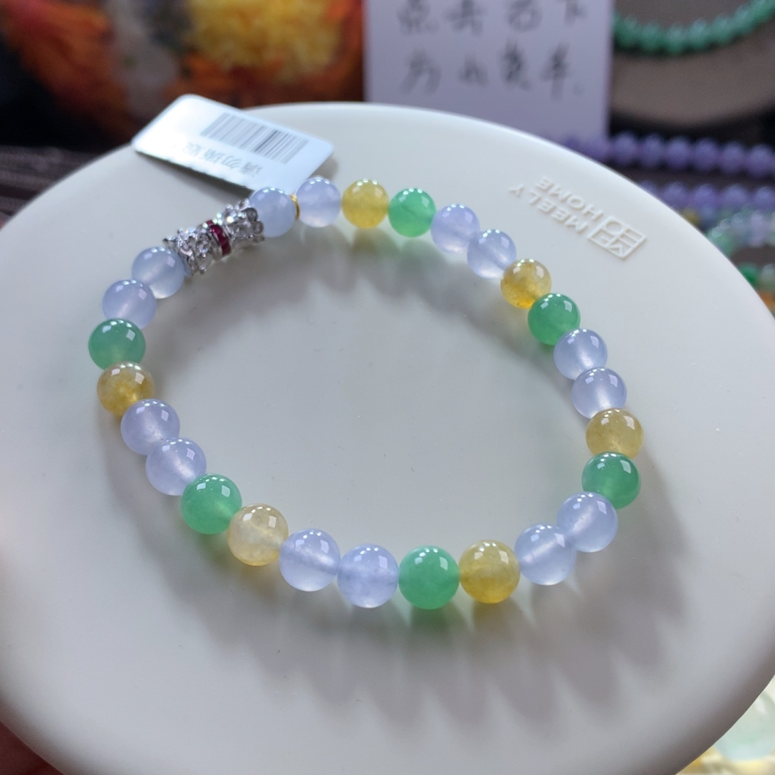 翡翠手链未镶嵌冰紫三彩手串卡6.5