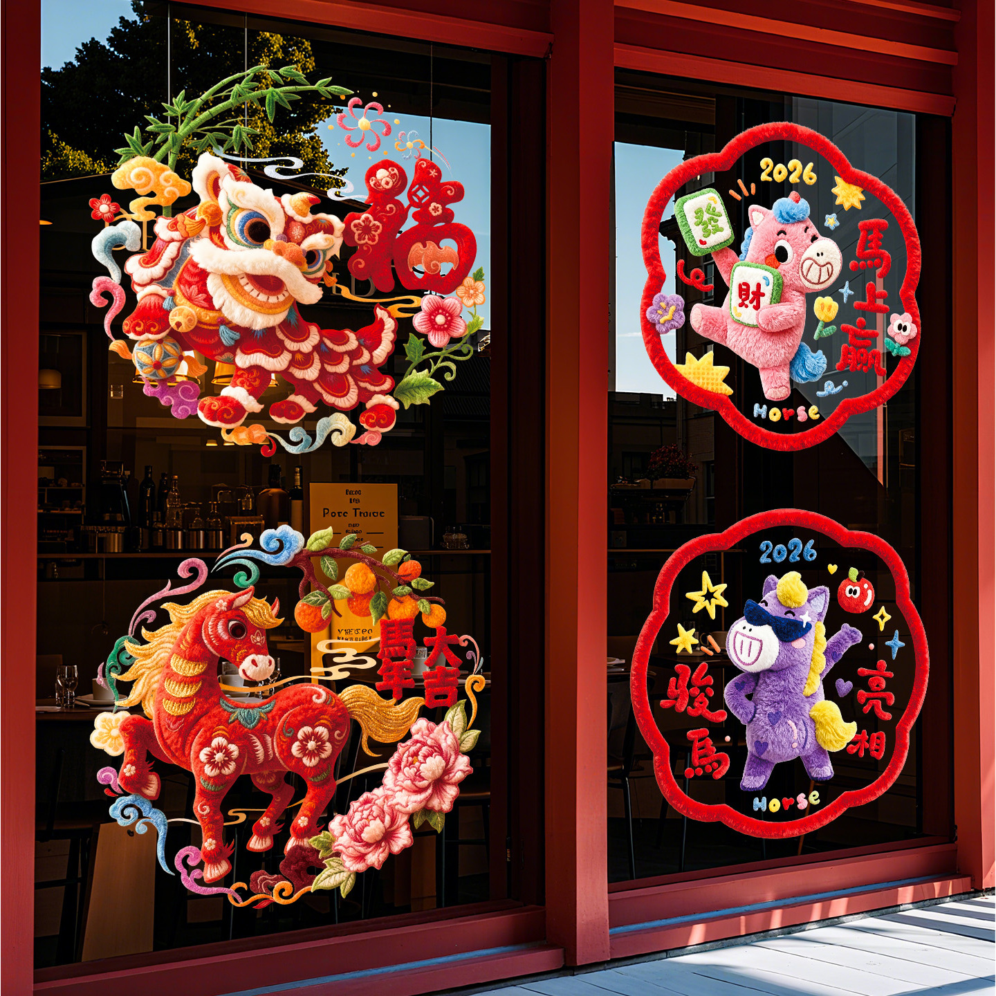 菲寻2026马年静电贴新年过年福字门贴春节创意窗户玻璃贴橱窗装饰