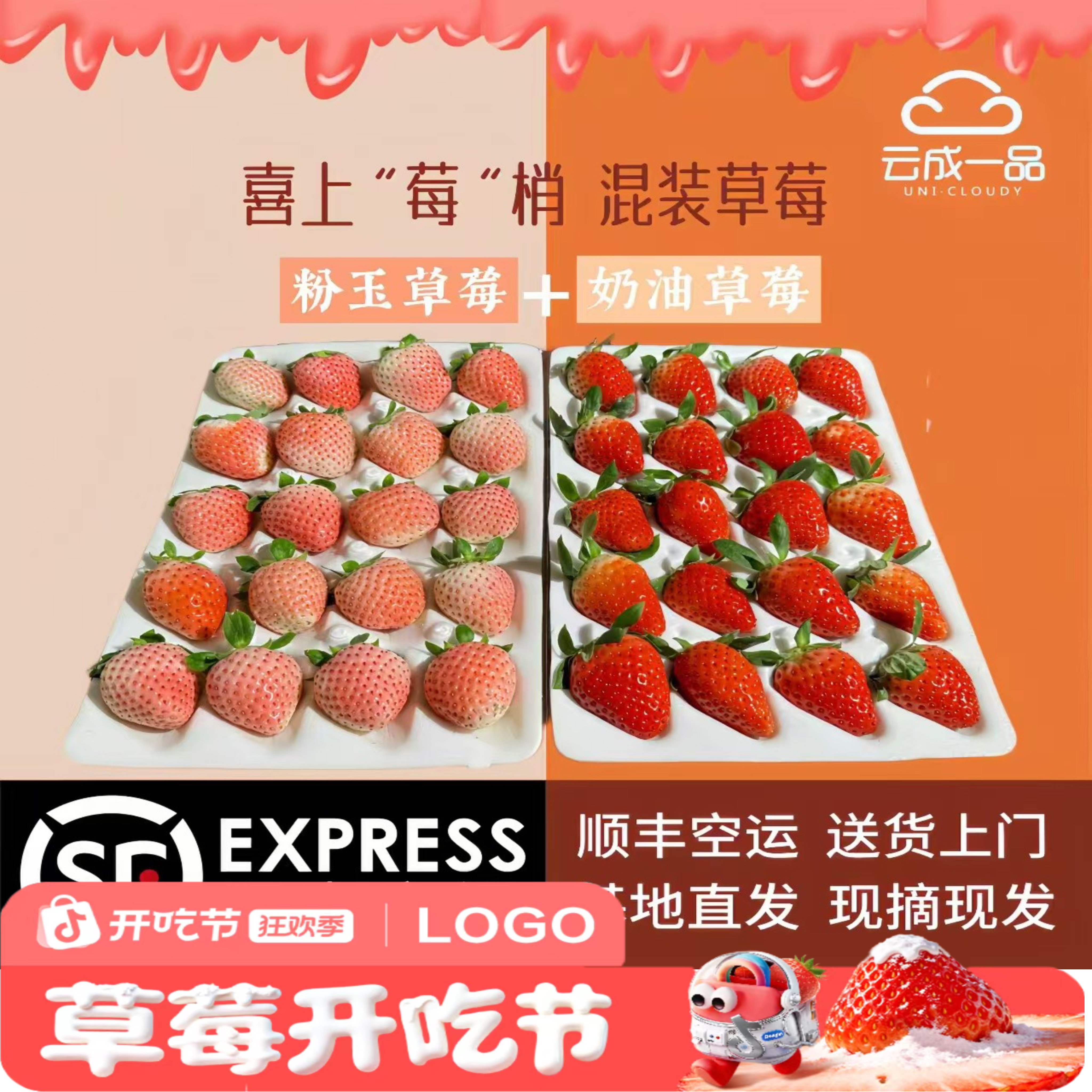【草莓开吃】云南高原露天草莓双拼1.1斤共2盒