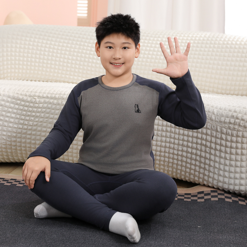 童胖装羊毛蚕丝德绒儿童保暖内衣套装大童加肥加大码男女童青少年
