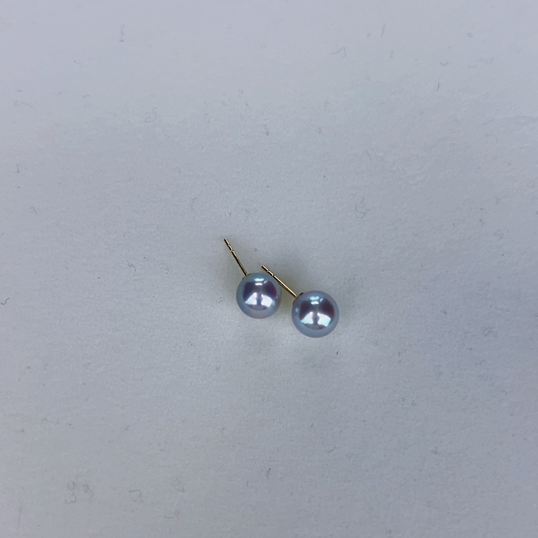 海水珍珠海水akoya真多麻色耳钉7.5-8mm18K金镶嵌