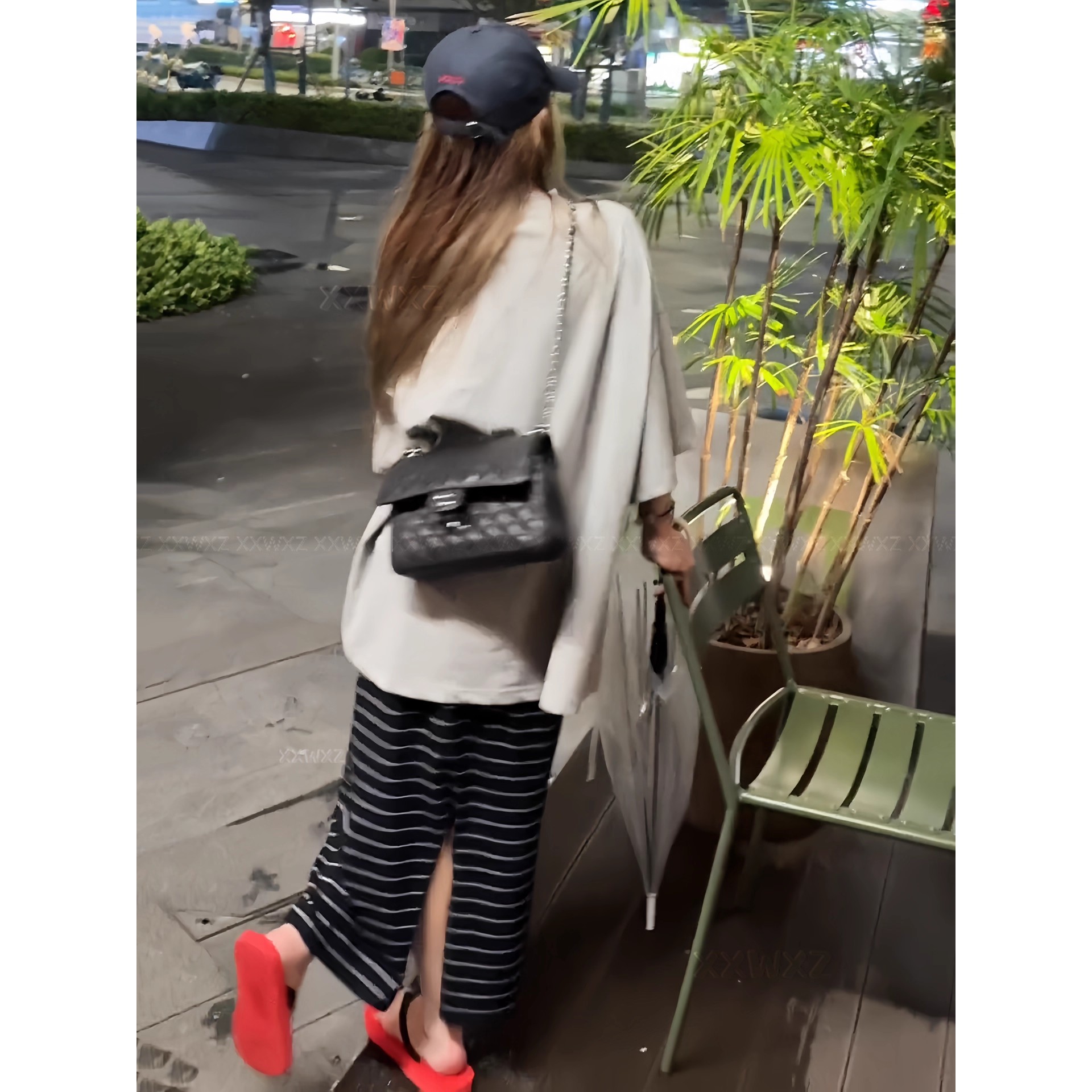 简约时尚百搭撞色松紧腰后开叉休闲直筒半身裙#z2233