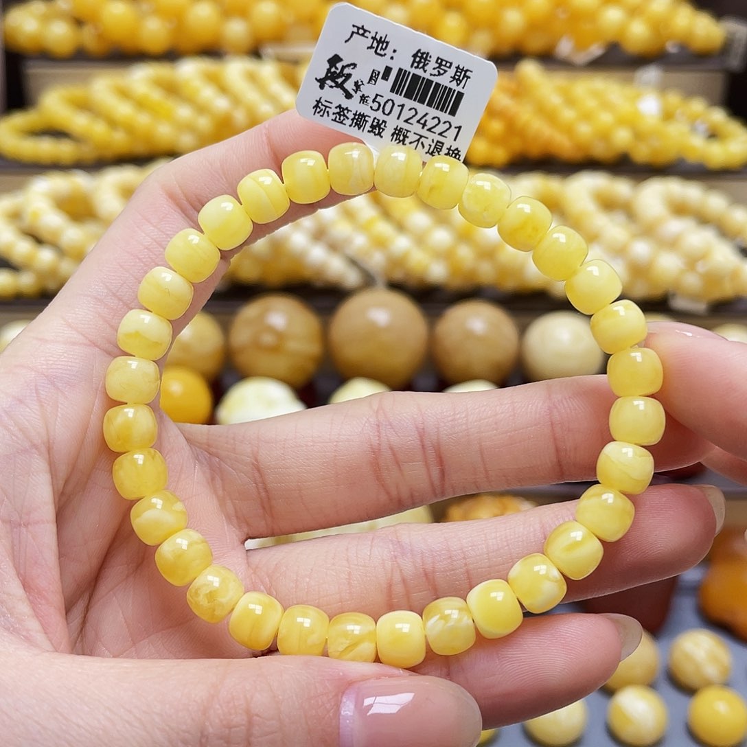 琥珀裸石未镶嵌蜜蜡老型手串6.8mm微瑕