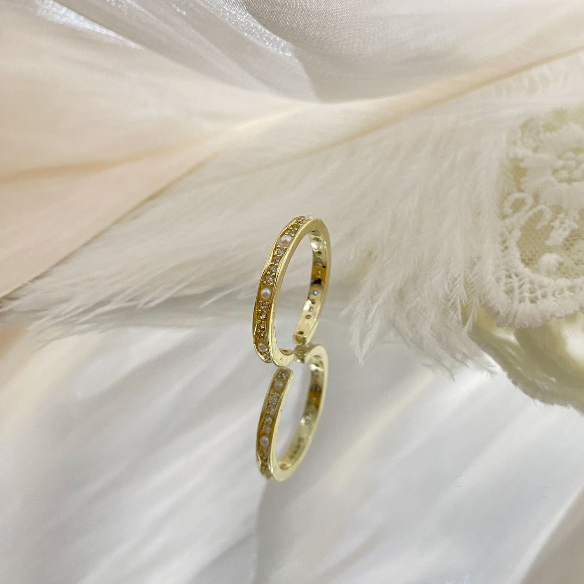 铜合金锆石戒指 日韩首饰满圈珍珠带钻戒指百搭指环精致ins简约