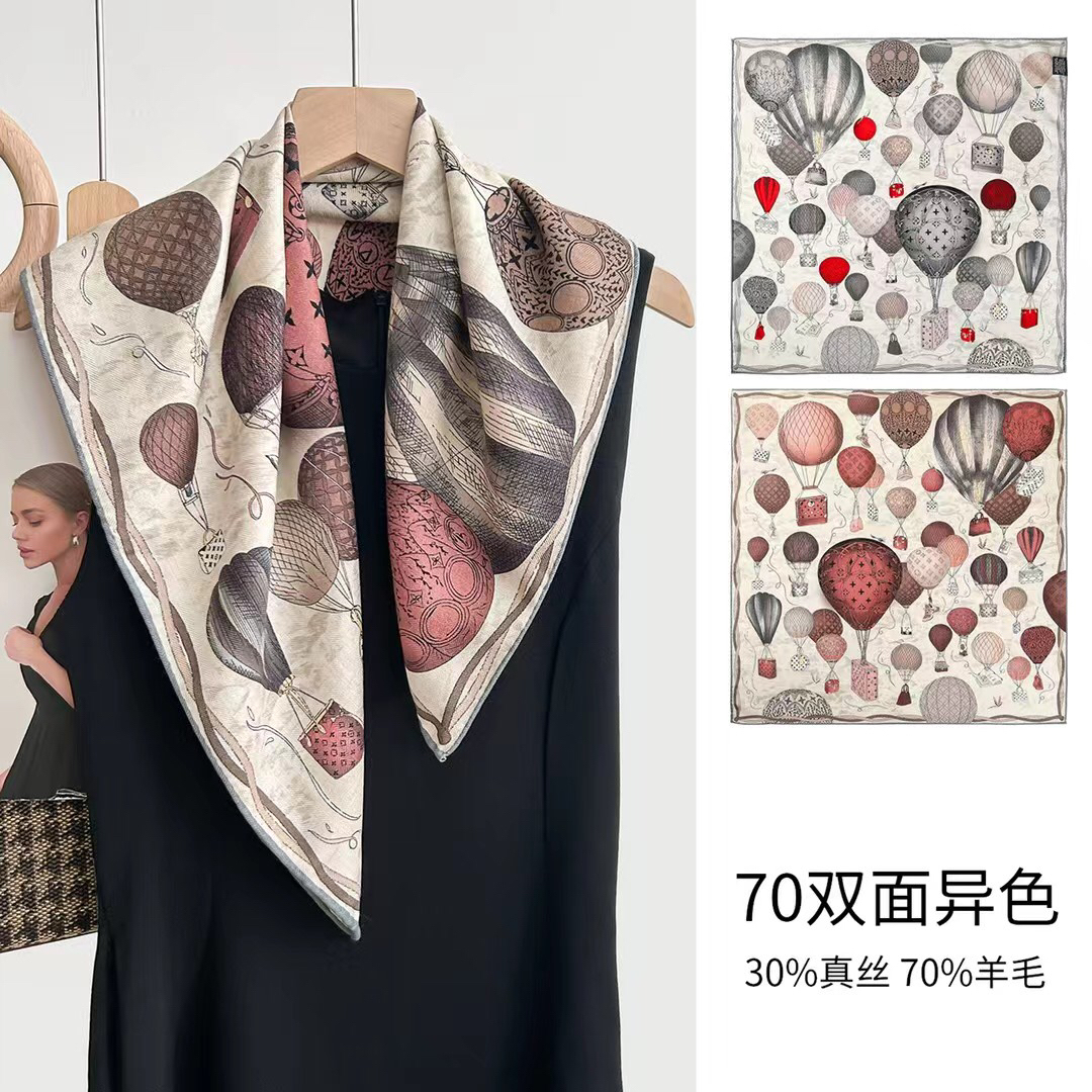 30%真丝➕70%羊毛手工精卷边丝毛方巾围巾62*62cm
