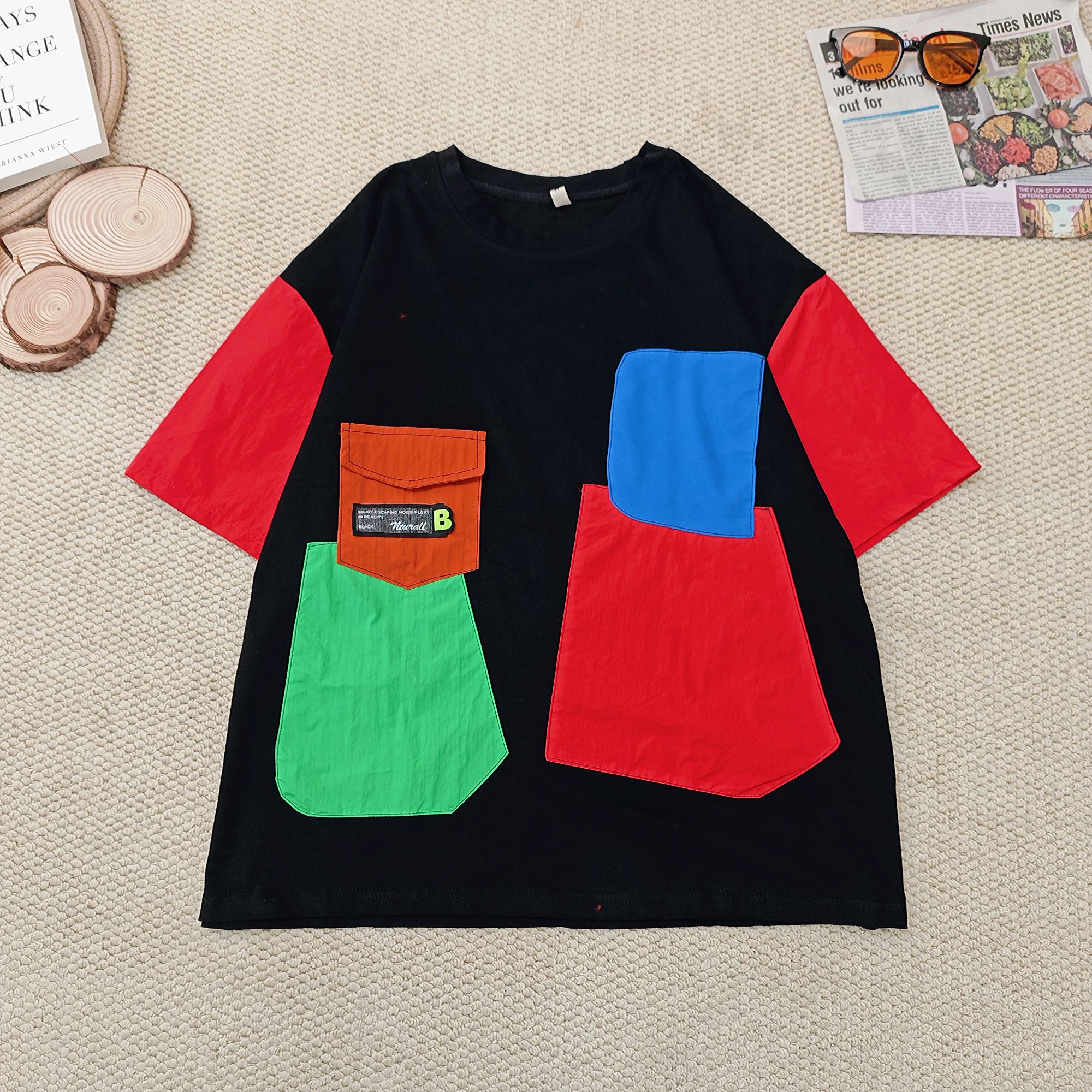 2025夏季新款宽松百搭拼色短袖T恤2114