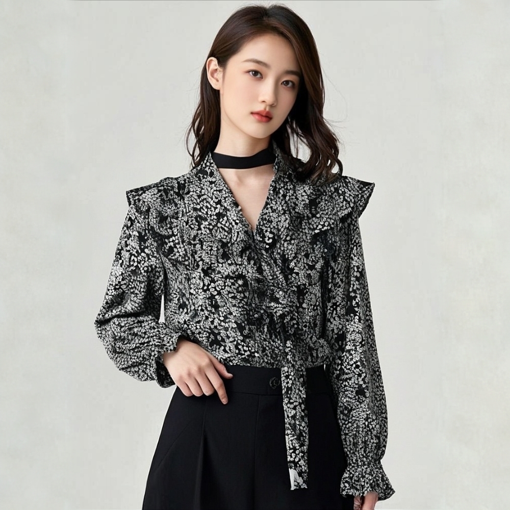 8053 女士飘带衬衣