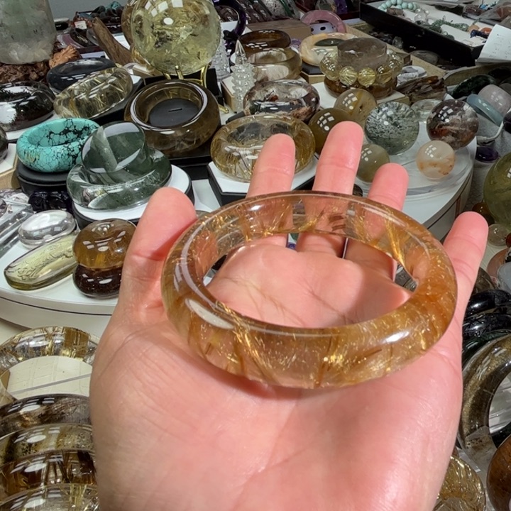 水晶手镯未镶嵌琳**O天然金发手镯