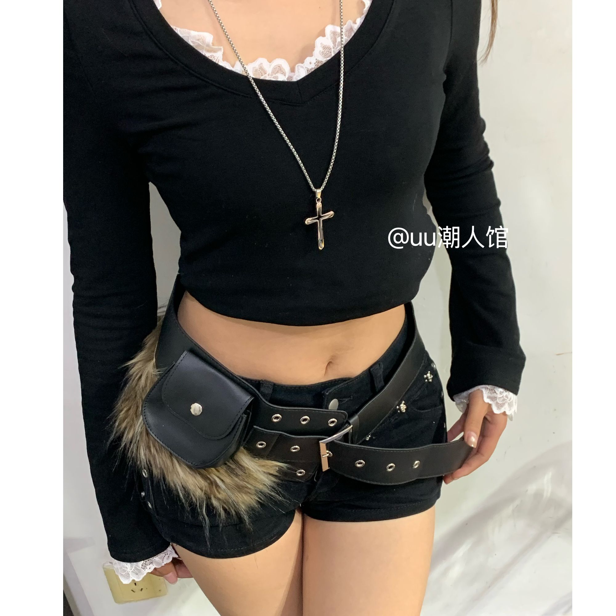 25高级感配饰复古百搭废土美式毛毛腰带亚文化涩谷皮带辣妹腰封