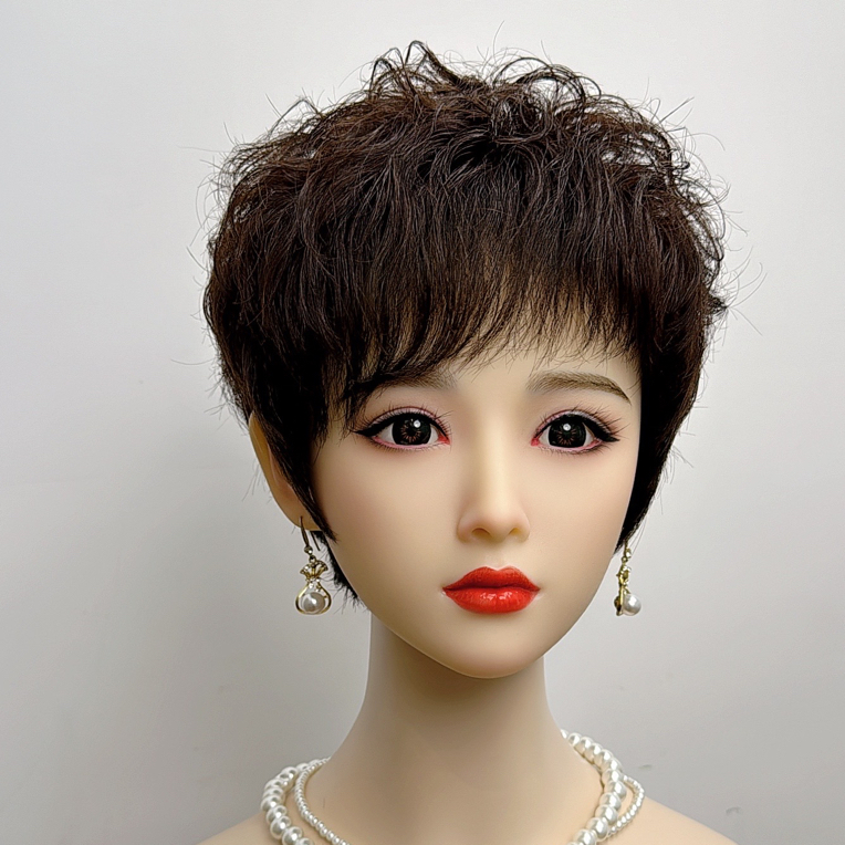 全真发微卷短发手工钩织假发短发女款