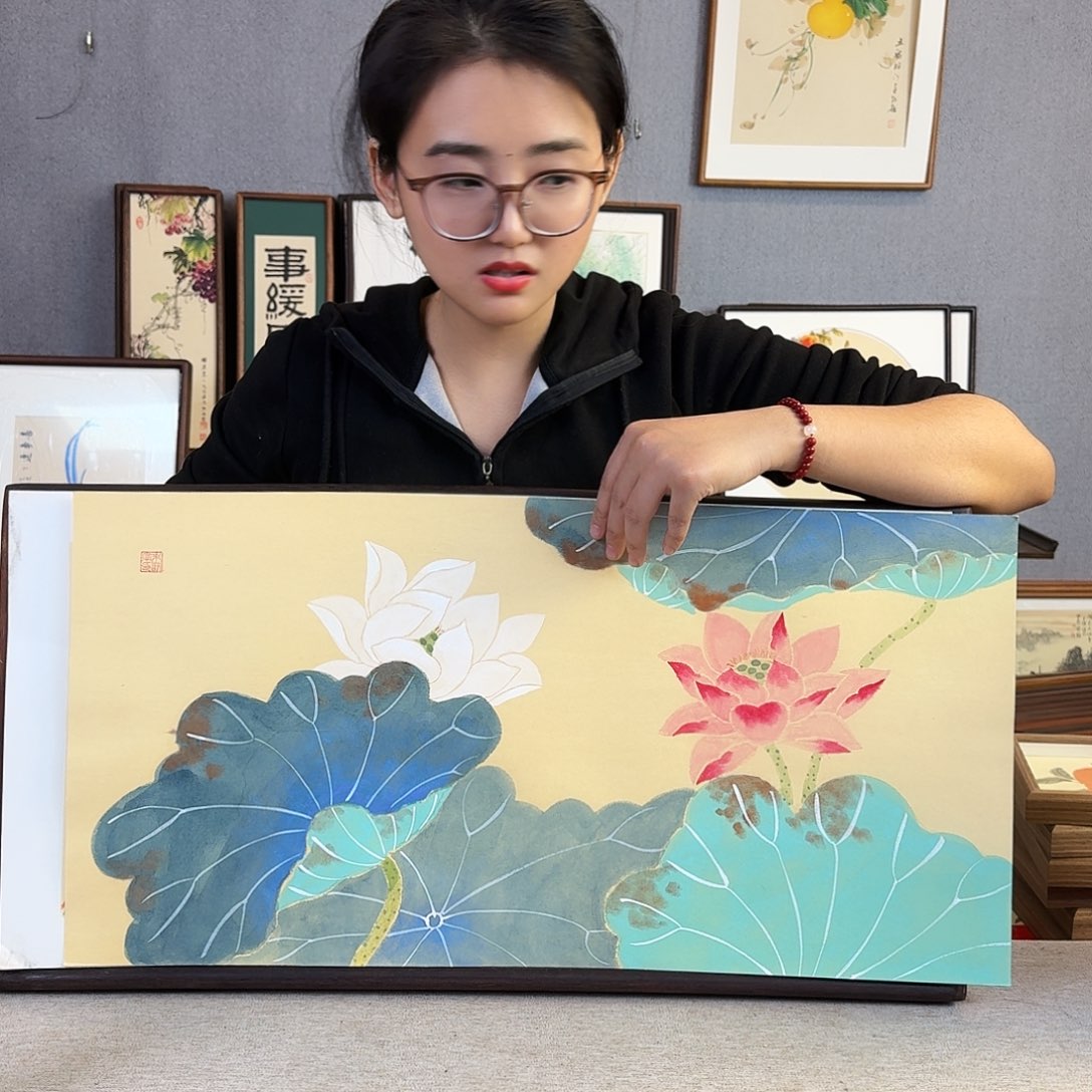 国画手绘带框尺寸： 36*69