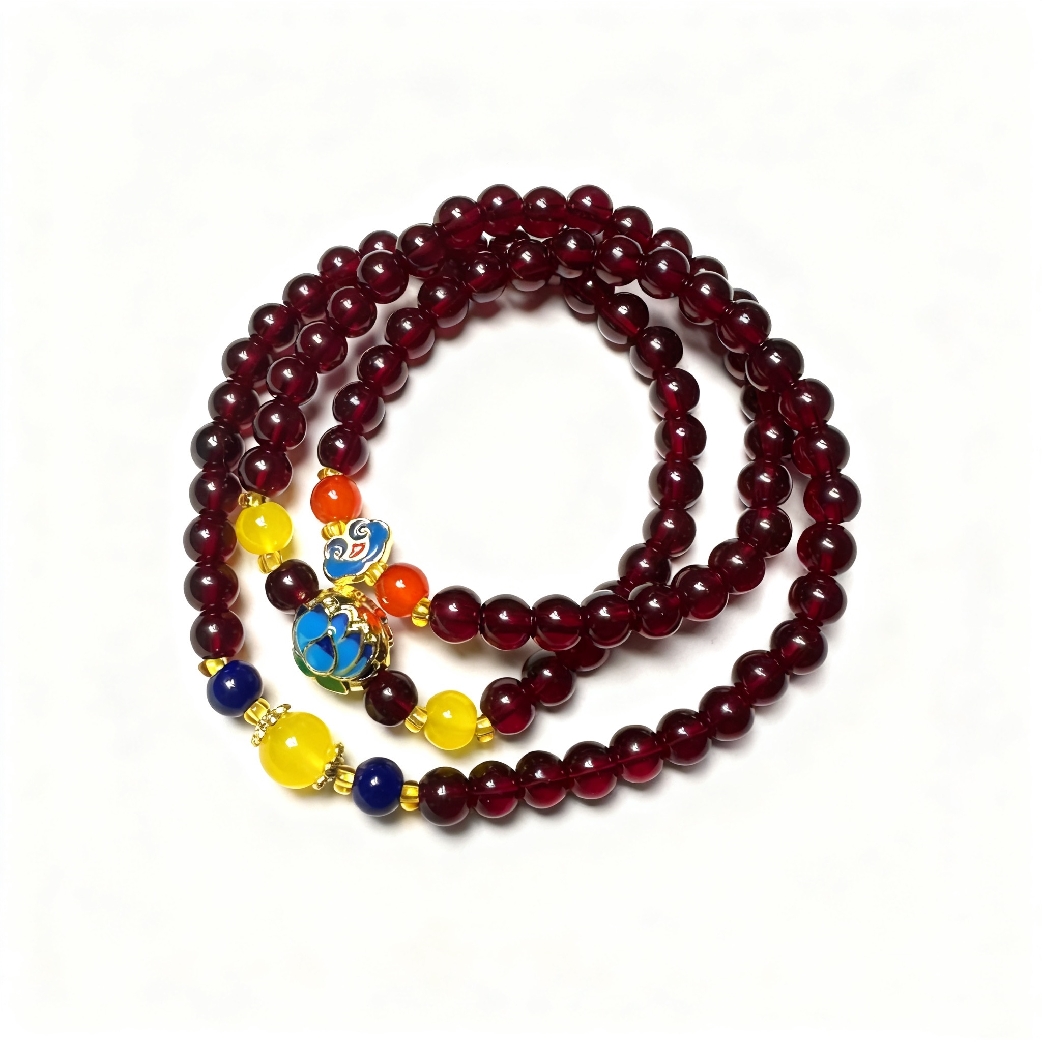 V65石榴石油滴多圈手串景泰蓝配饰（随机礼盒）