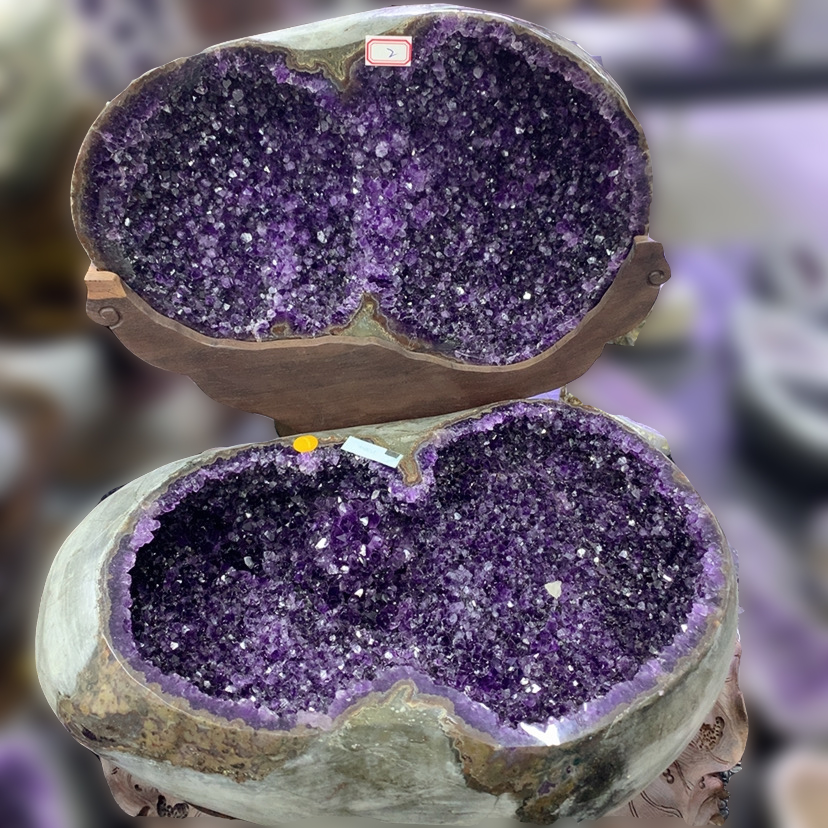 高端乌拉圭紫晶聚宝盆配高档檀木底座002