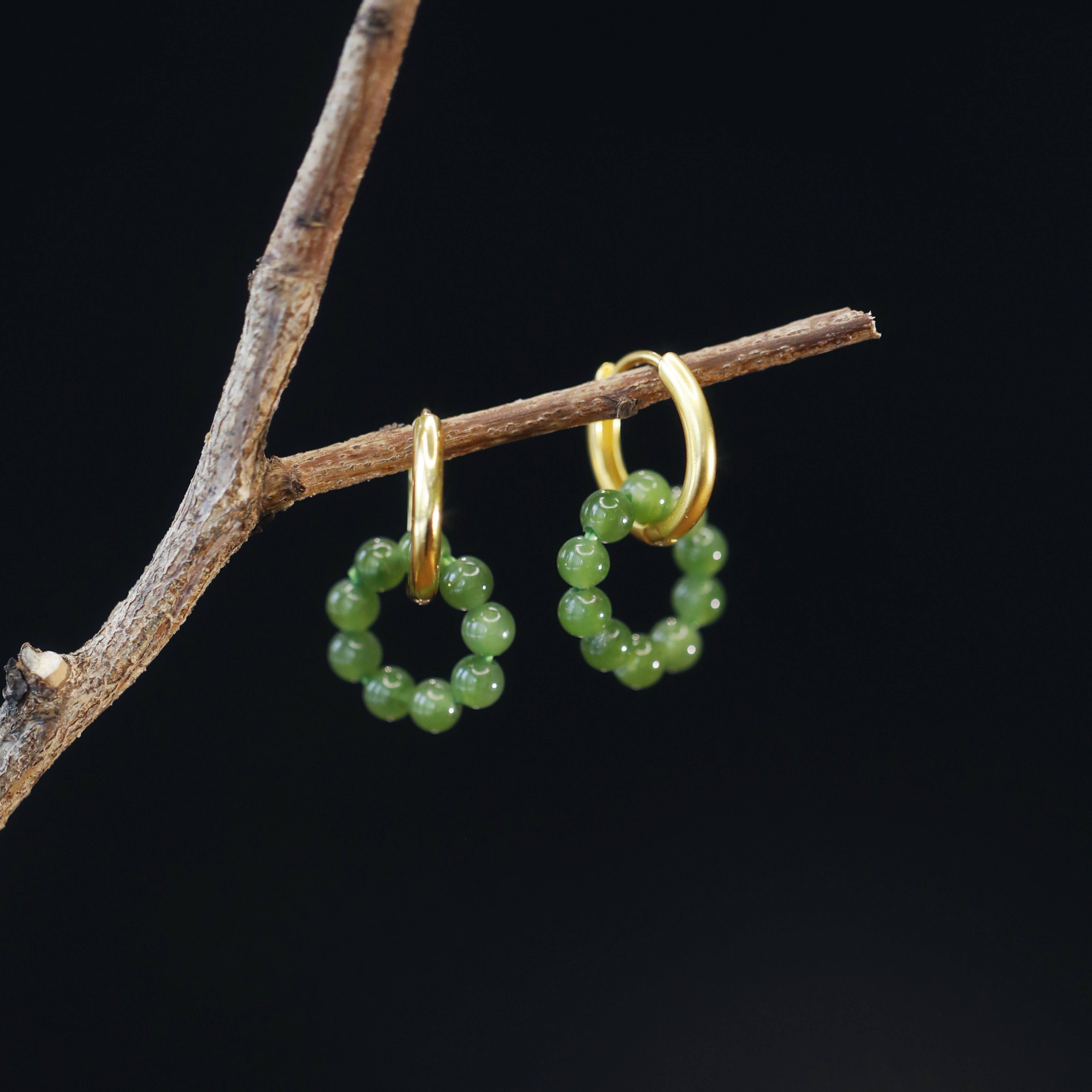 麦麦【晚晴】天然和田玉碧玉+925 耳环 多样性发一