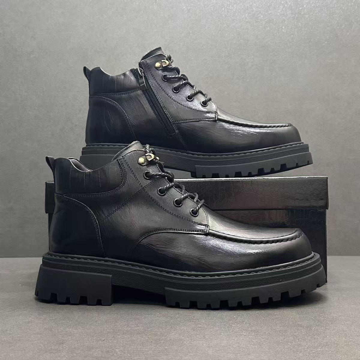 冬季加绒保暖休闲马丁靴男高帮真皮厚绒靴男鞋97256