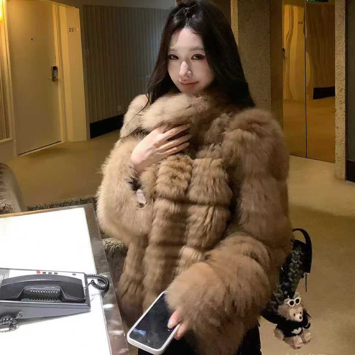 立领车条款狐狸毛皮草外套