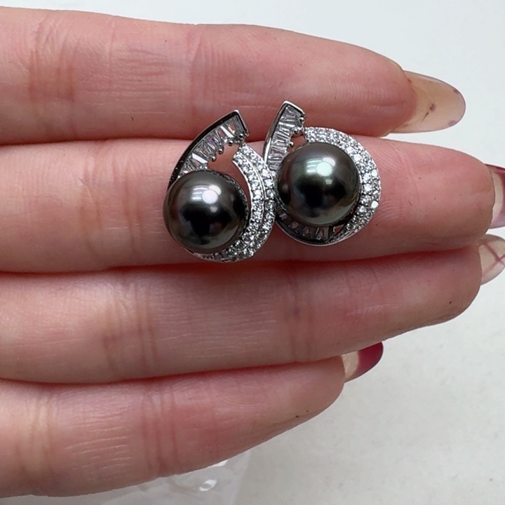 海水珍珠耳饰银S925镶嵌