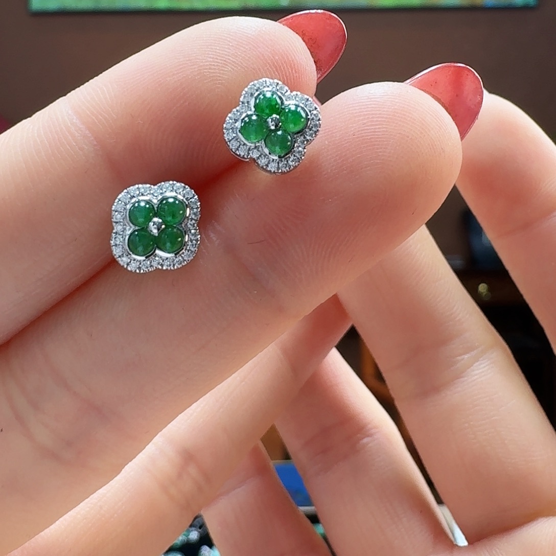 翡翠耳饰18K金镶嵌耳饰