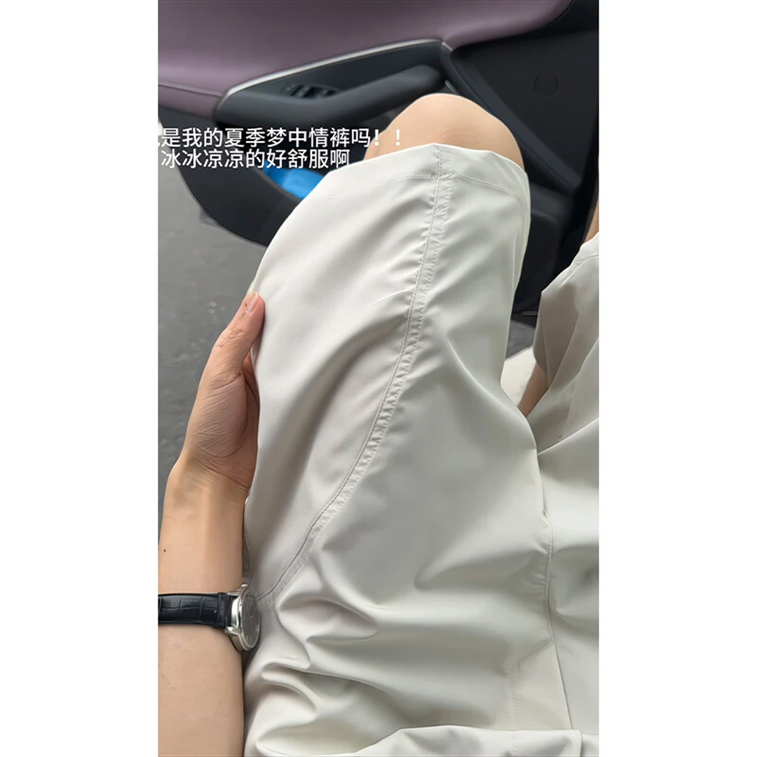 斜切冰丝速干短裤男夏季跑步运动五分裤藏青色宽松凉感休闲沙滩裤