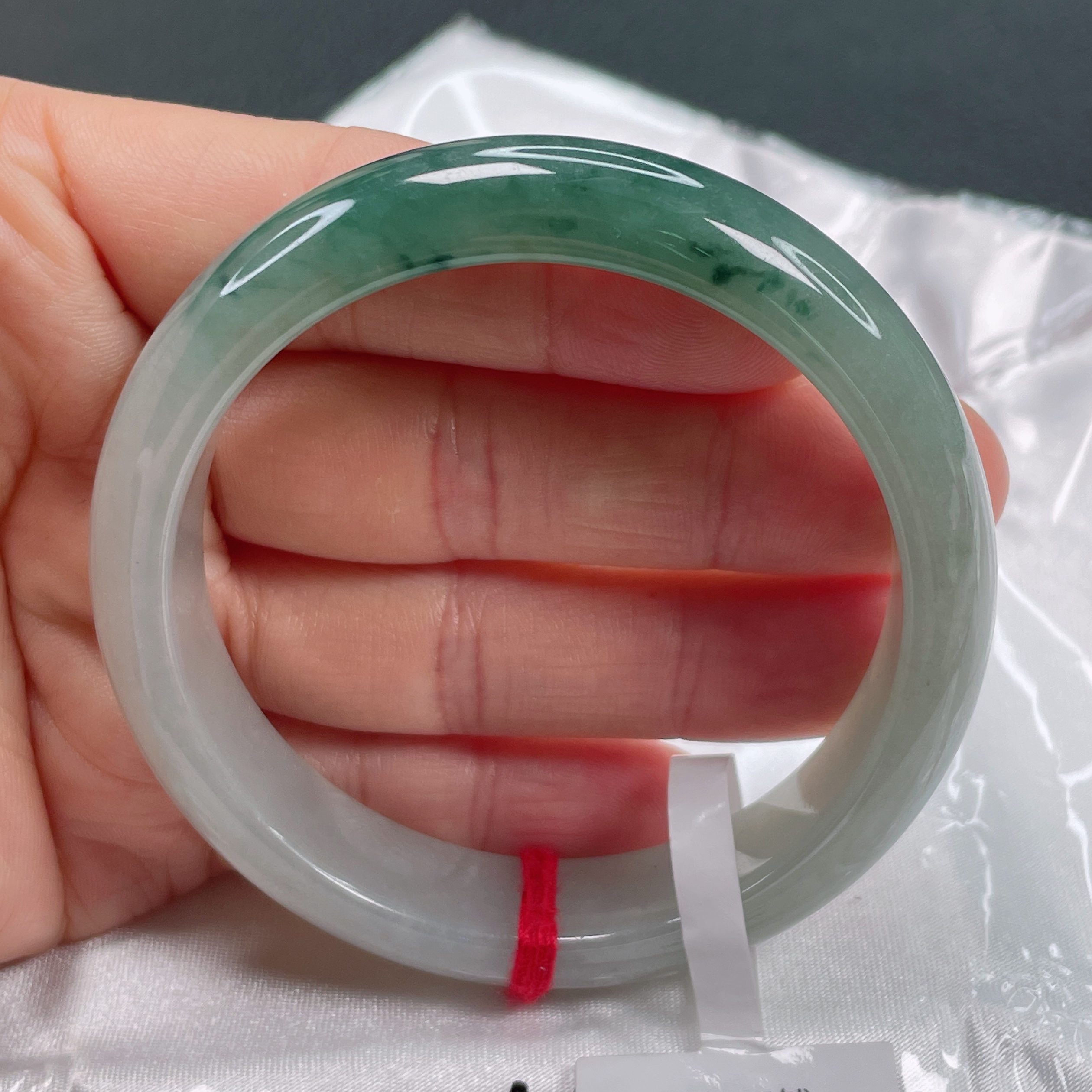 1226缅甸天然翡翠A货55圈湖水蓝飘花手镯时尚百搭妈妈款精美玉镯