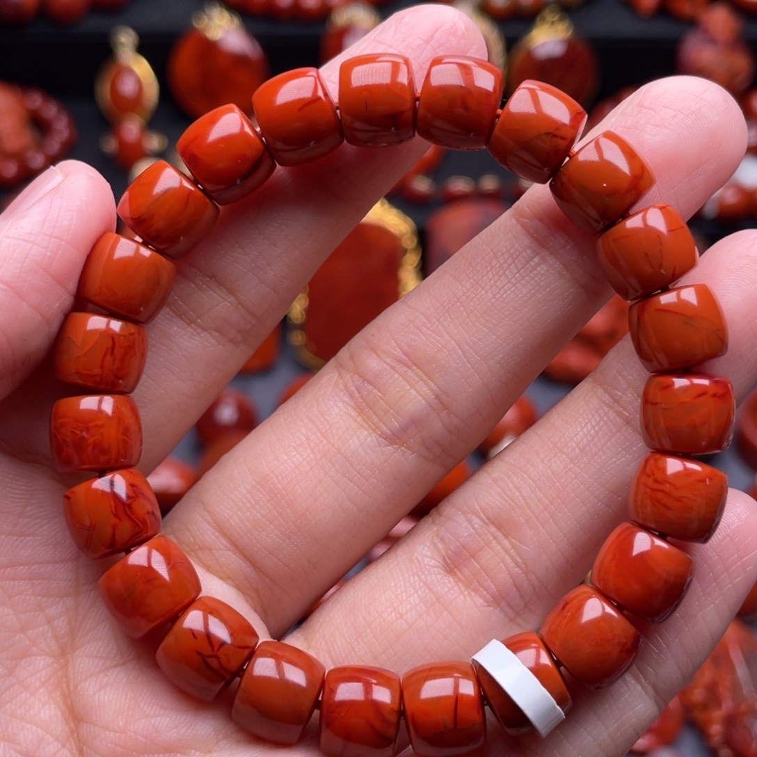 南红玛瑙未镶嵌珠宝奇石单圈9.5mm