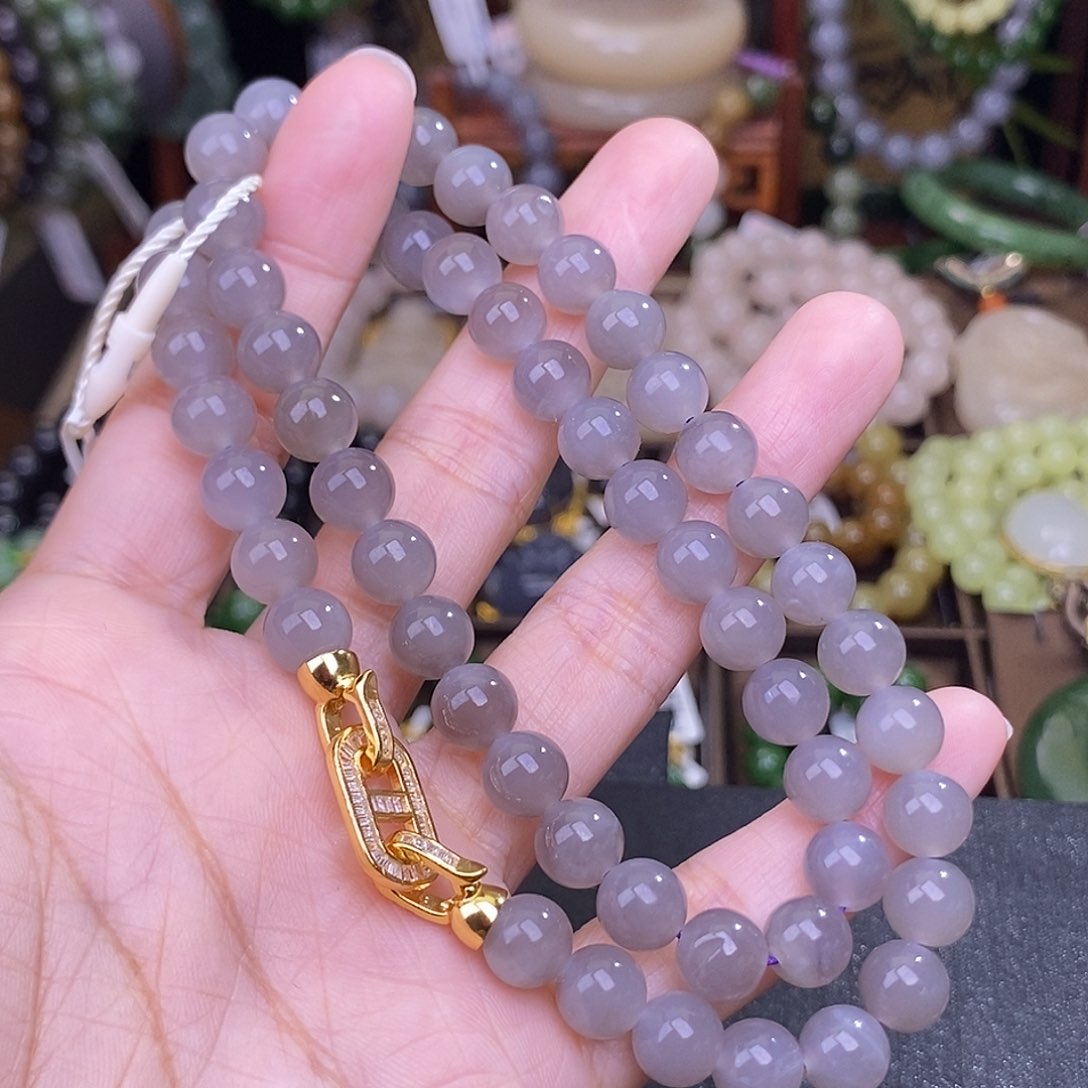 和田玉未镶嵌烟紫约8MM清货价