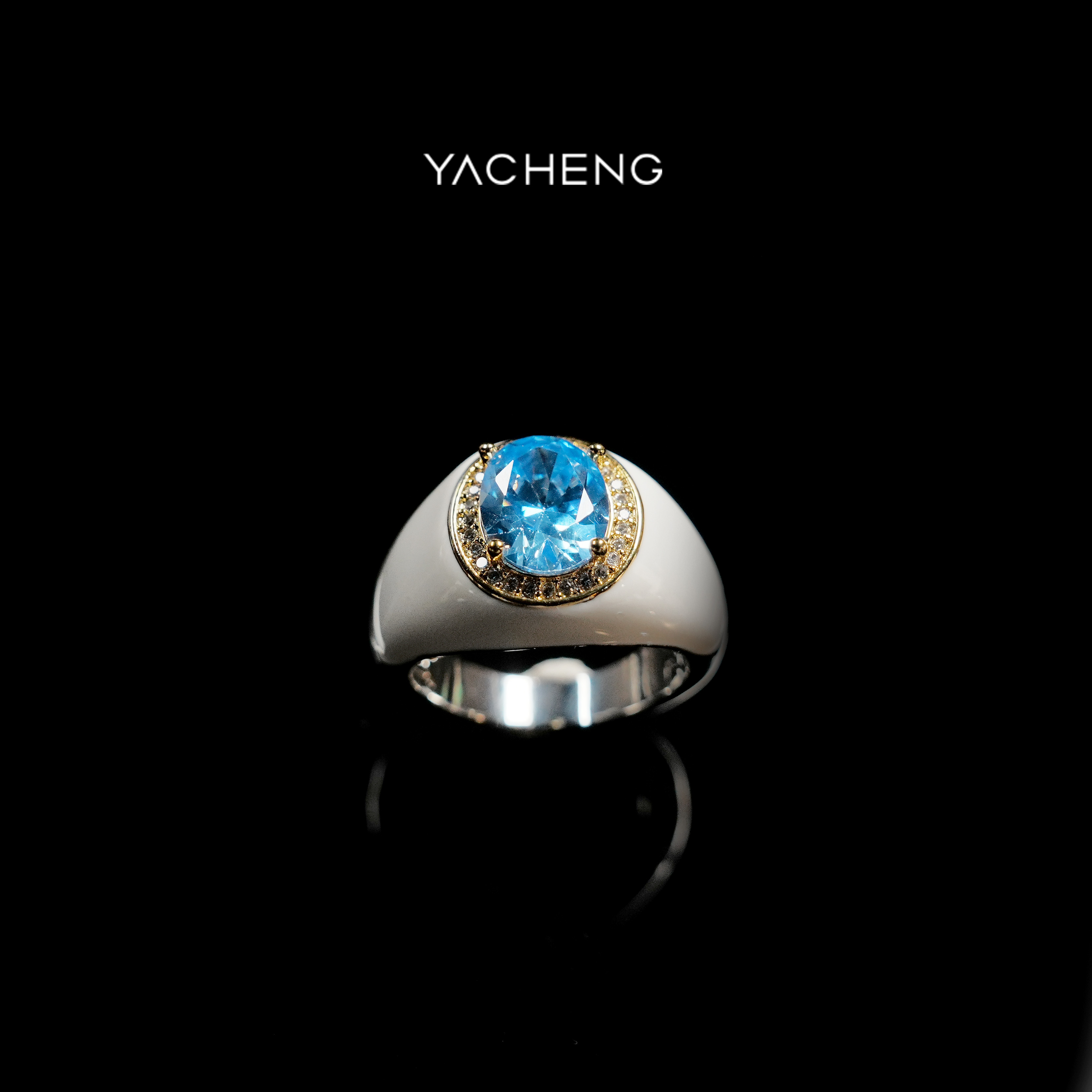 925银戒指 【雅丞珠宝】珐琅托帕鸡尾酒戒指