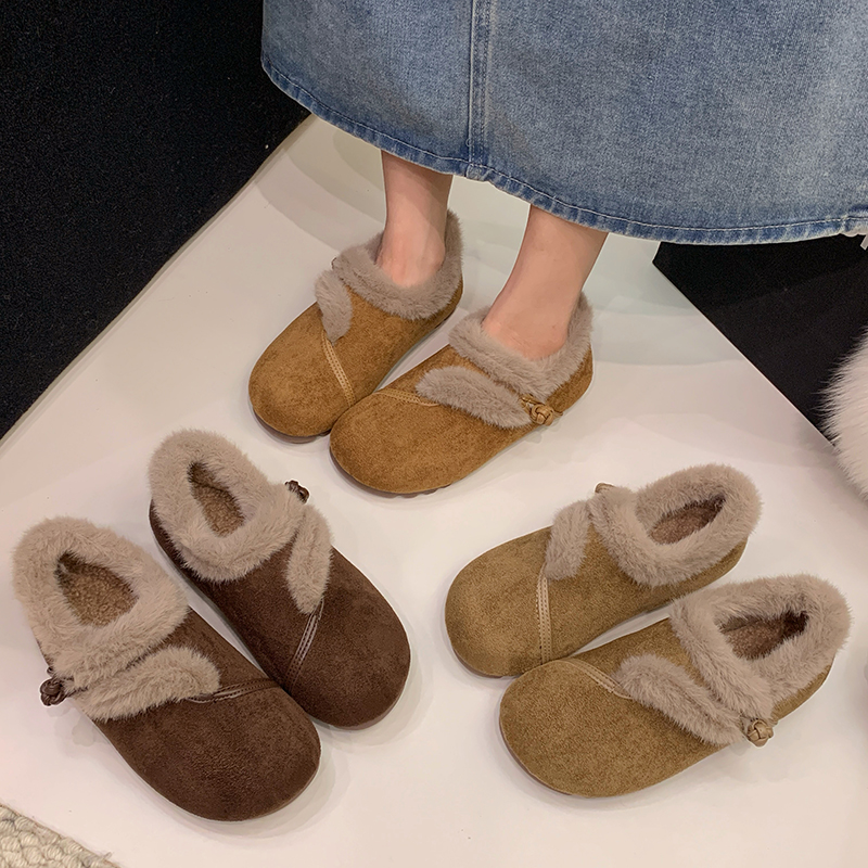 2025冬季新款加绒女棉鞋防滑豆豆鞋软底外穿百搭休闲平底毛毛鞋
