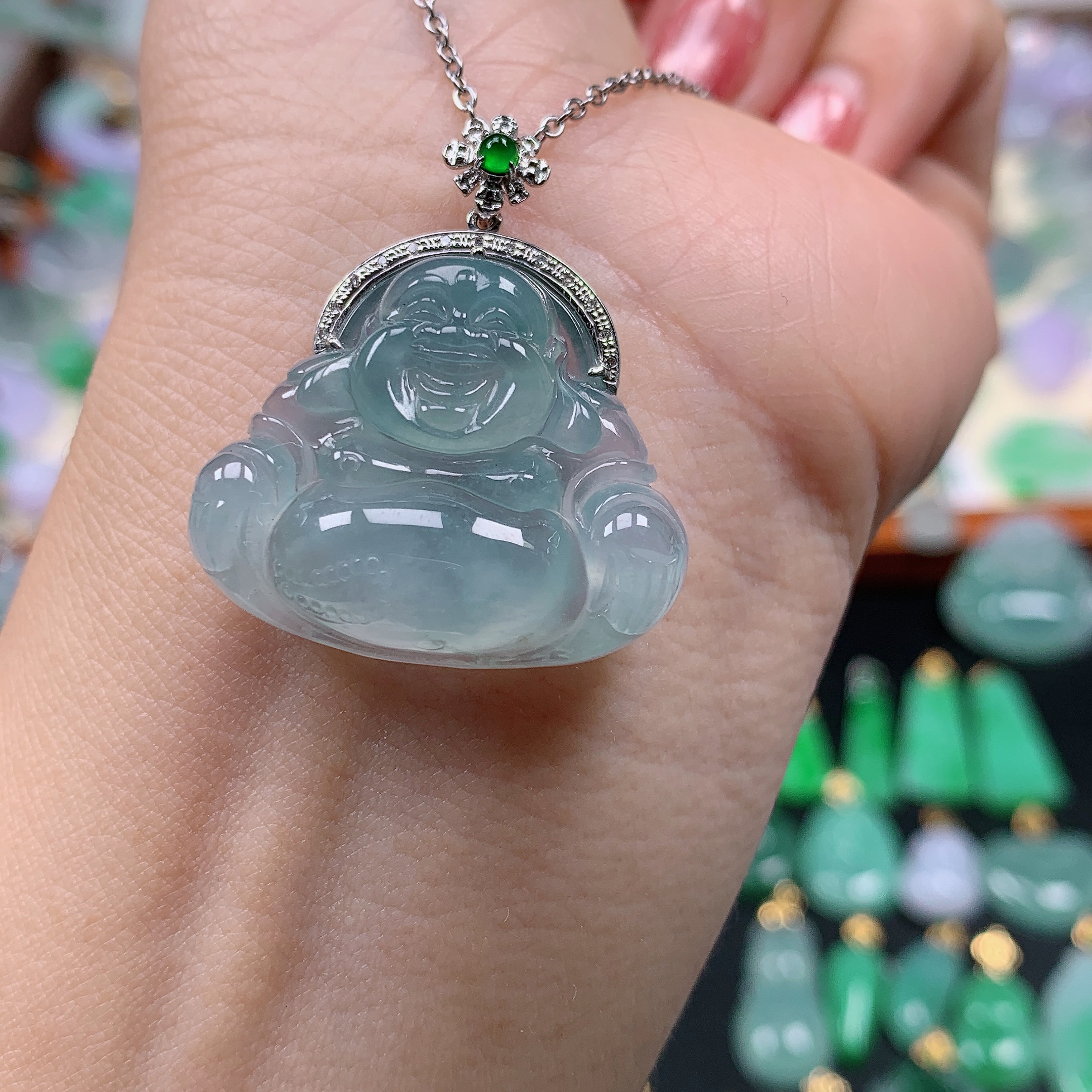 缅甸天然A货翡翠，冰蓝钢佛公 编号457/1213尺25.7-28.9-7.1