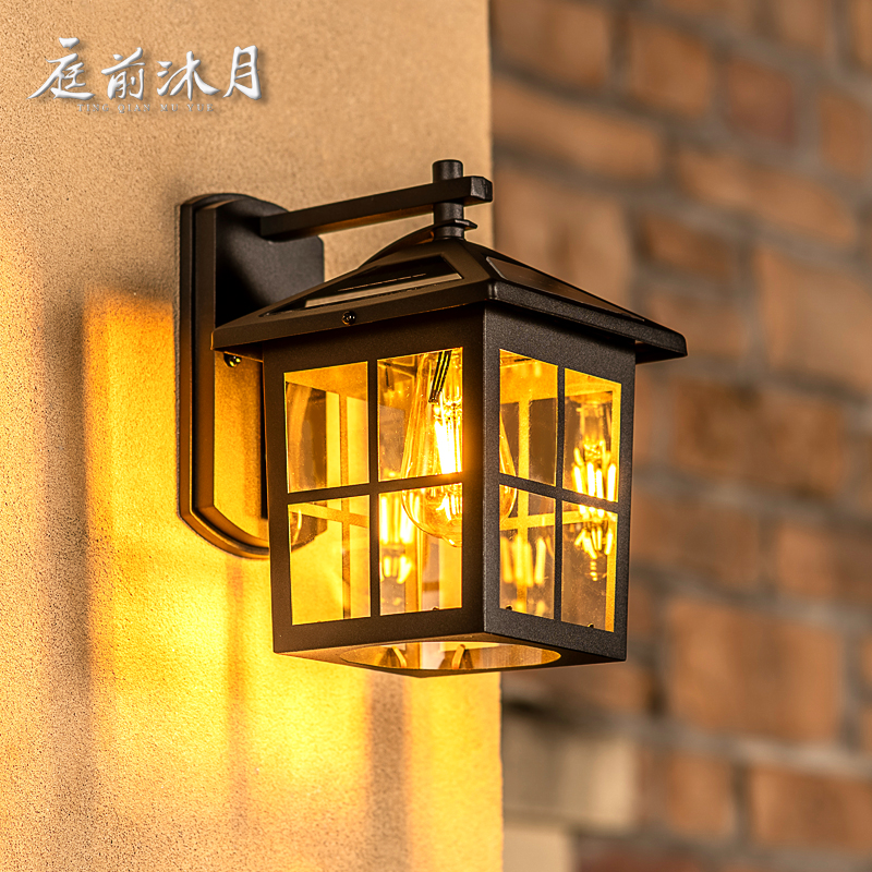 太阳能壁灯户外防水新中式外墙灯走廊阳台庭院灯花园大门围墙壁灯