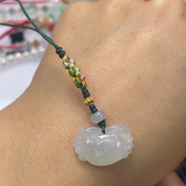 木***槿翡翠未镶嵌手绳手机挂