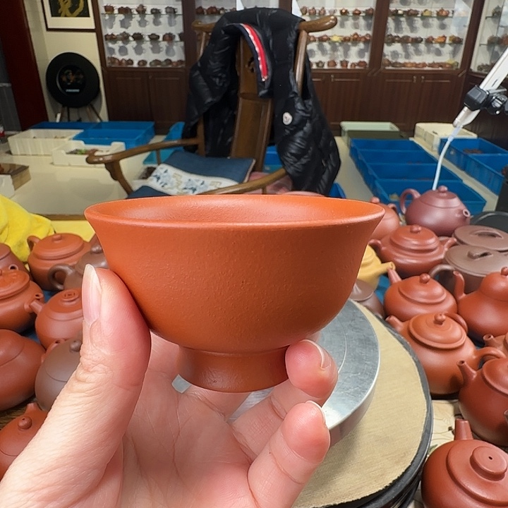 紫砂茶壶敞口杯朱泥