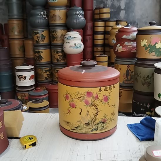 茶杯紫砂茶叶罐花鸟款1
