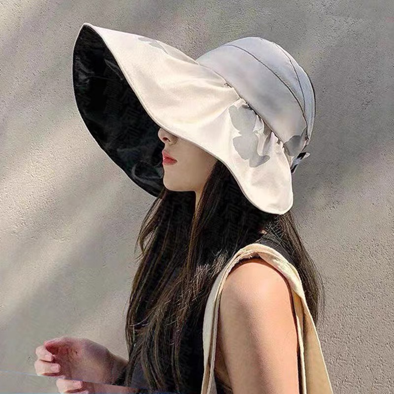 E/509806休闲风夏季大檐空顶女木耳边帽子大帽檐网红韩版太阳帽