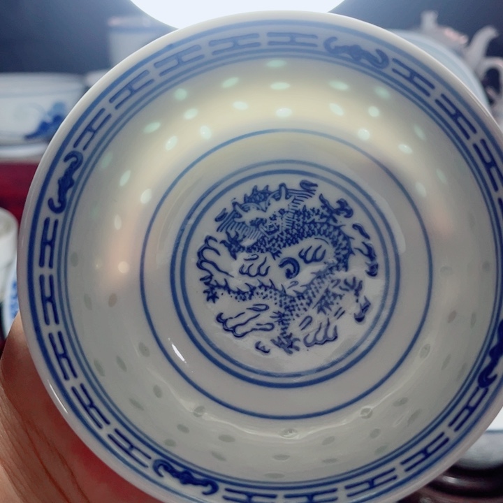 青花玲珑5寸饭碗龙纹