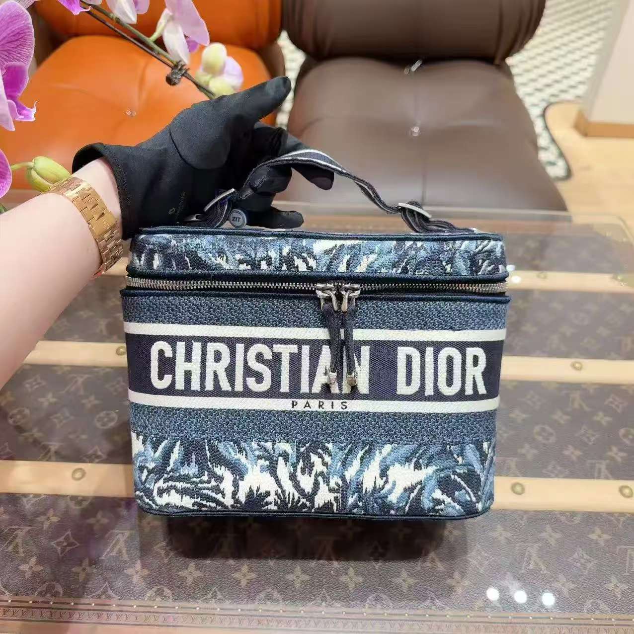 95新 DIOR/迪奥 Travel Vanity丛林刺绣盒子包化妆