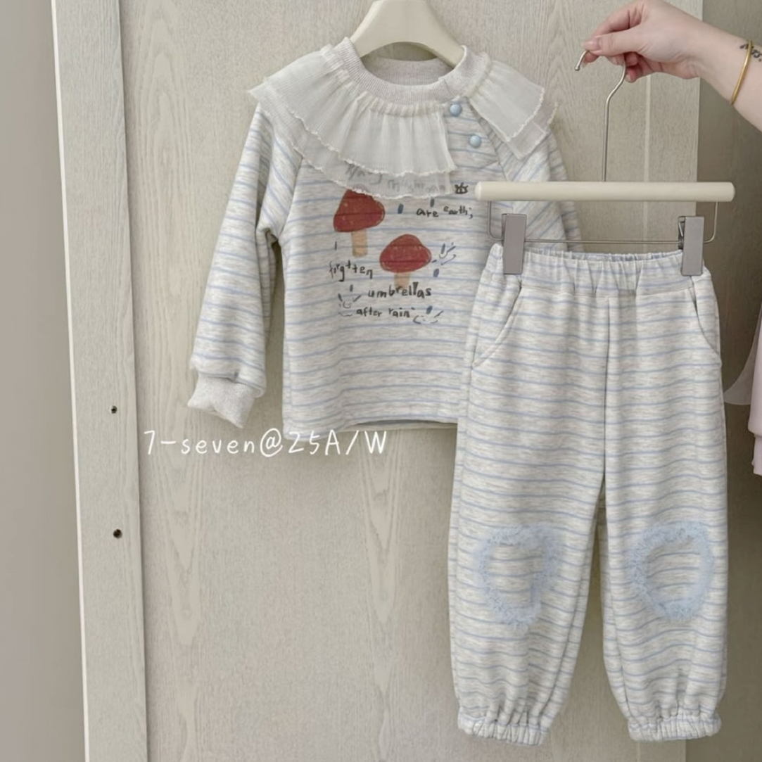 7seven+ 正品现货条纹加绒卫衣套装 25年秋冬新款——No退换