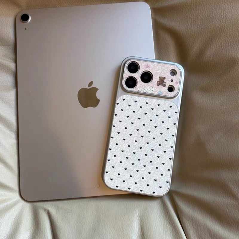 爱心小熊适用苹果17ProMax手机壳iPhone16/15/14/13新款小羊皮