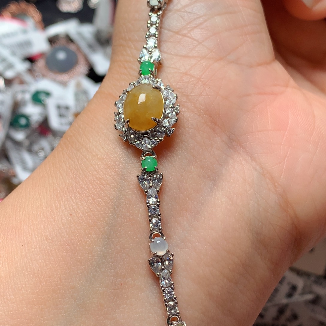 翡翠戒指银S925镶嵌天然翡翠手链